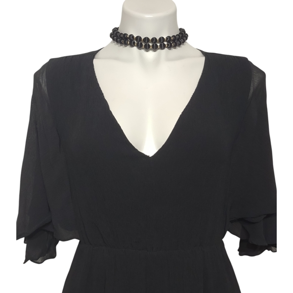 Massimo Dutti Elegant Black Midi Dress Size 4 Gothic Flutter Sleeve NWOT - Picture 8 of 13